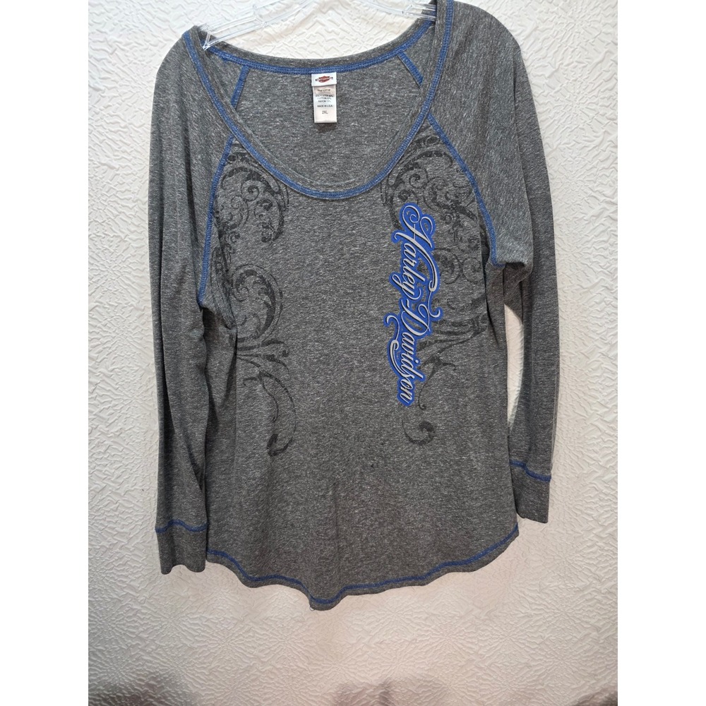 Harley-Davidson Shirt Women 2XL Gray Good Sturgis Graphic Long Sleeve Scoop Neck